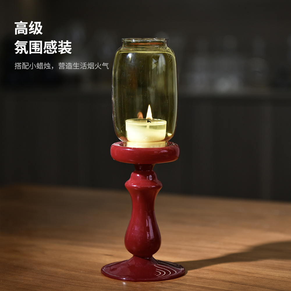 Nuevo estilo chino Zen Ming y Qing candelabro sala de té aromática atmósfera candelabro de vidrio casa lámpara de vela de suelo decoración ceremonia del té