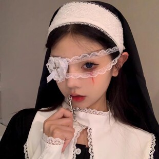 Halloween Nuns Eye Mask Cos Props Lolita Headwear Lace Mask Dark Wind Hair Accessories Ambience Sense Decoration