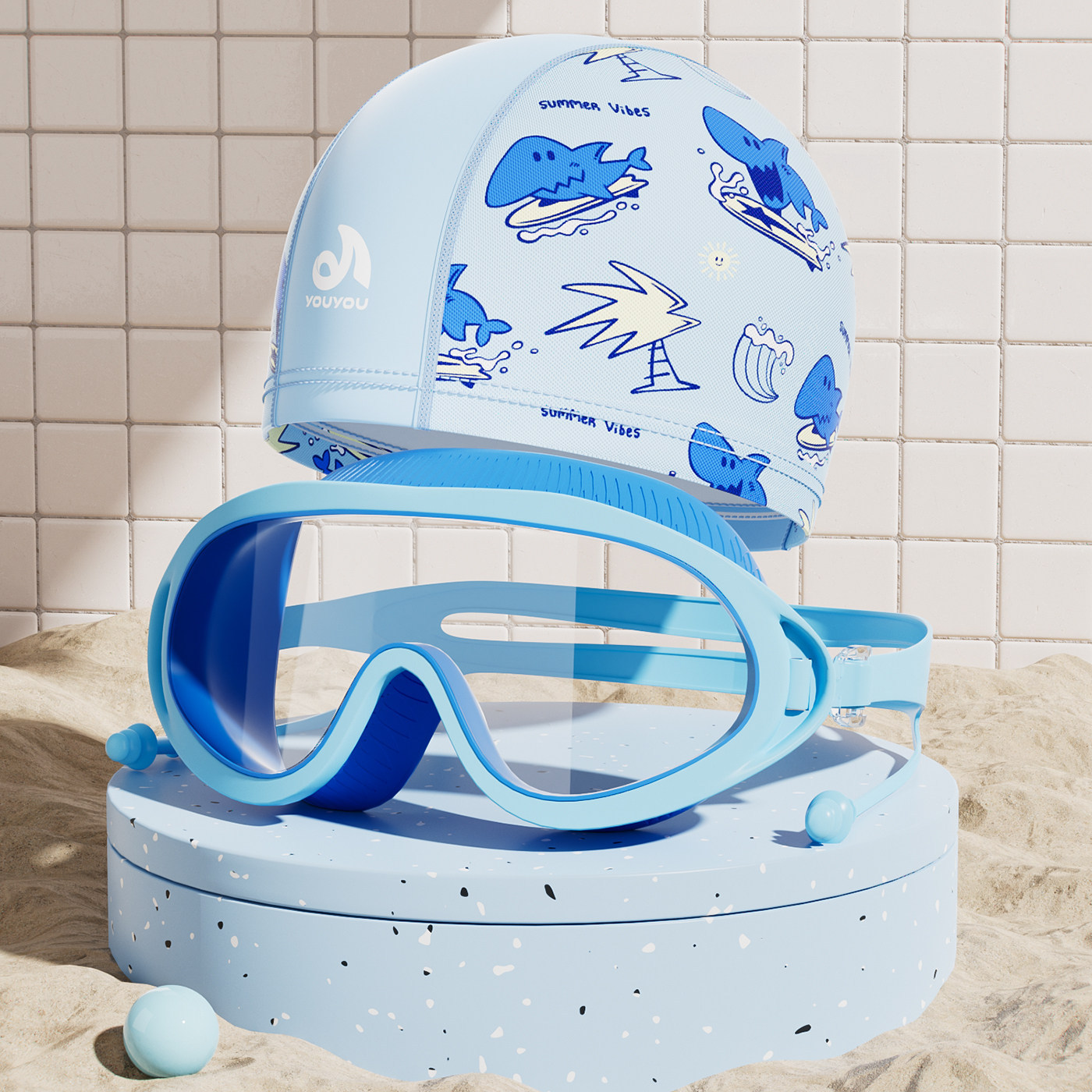 Set de Gafas de Natación de Marco Grande con Gorro para Niños PC Antivaho e Impermeable image 9