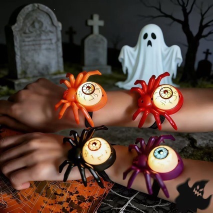 Cross-border Halloween glowing spider watch eyeball spider lamp wristband prop decoration children's decorative bracelet