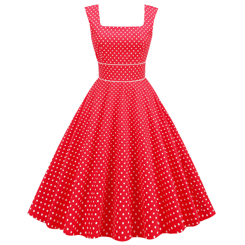 Vintage Polka Dot Square Neck Slim Fit High Waist Mid-Length Flared Dress with Sleeves Bridesmaid Dress Clearance Sale Vintage Polka Dot Square Neck Slim Fit High Waist Mid-Length Flared Dress with Sleeves Bridesmaid Dress Clearance Sale