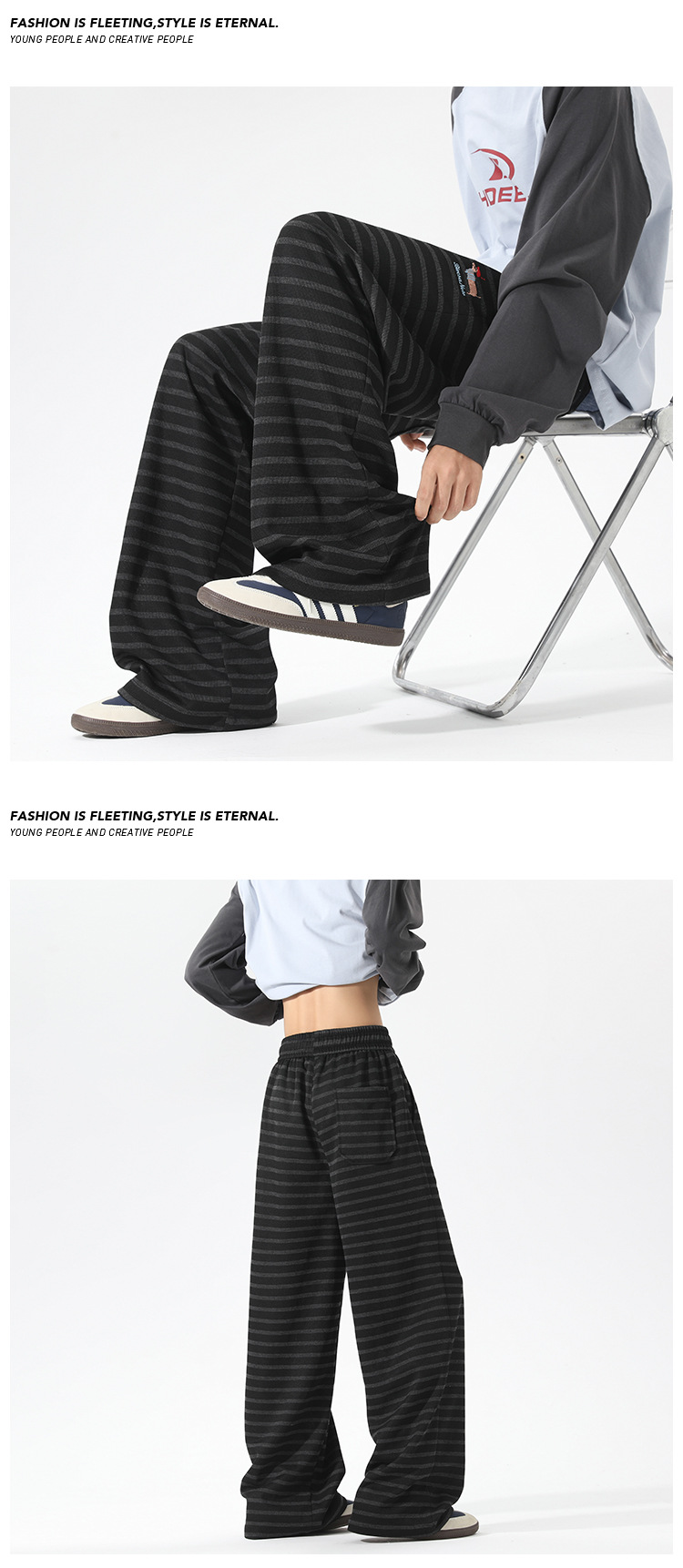 Men's Casual Striped Patchwork Trousers Retro Embroidered Fit_voghion.com