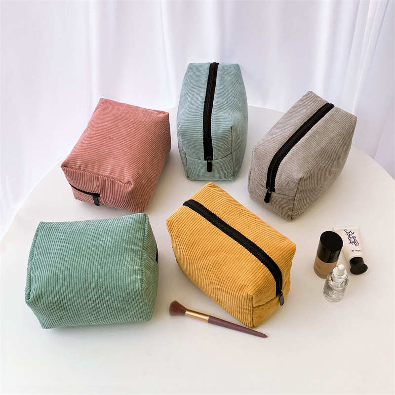 Transfronterizo japonés ins bolsa de cosméticos de pana de color sólido de gran capacidad bolsa de almacenamiento multicapa de aspecto alto bolsa de lavado de maquillaje de belleza