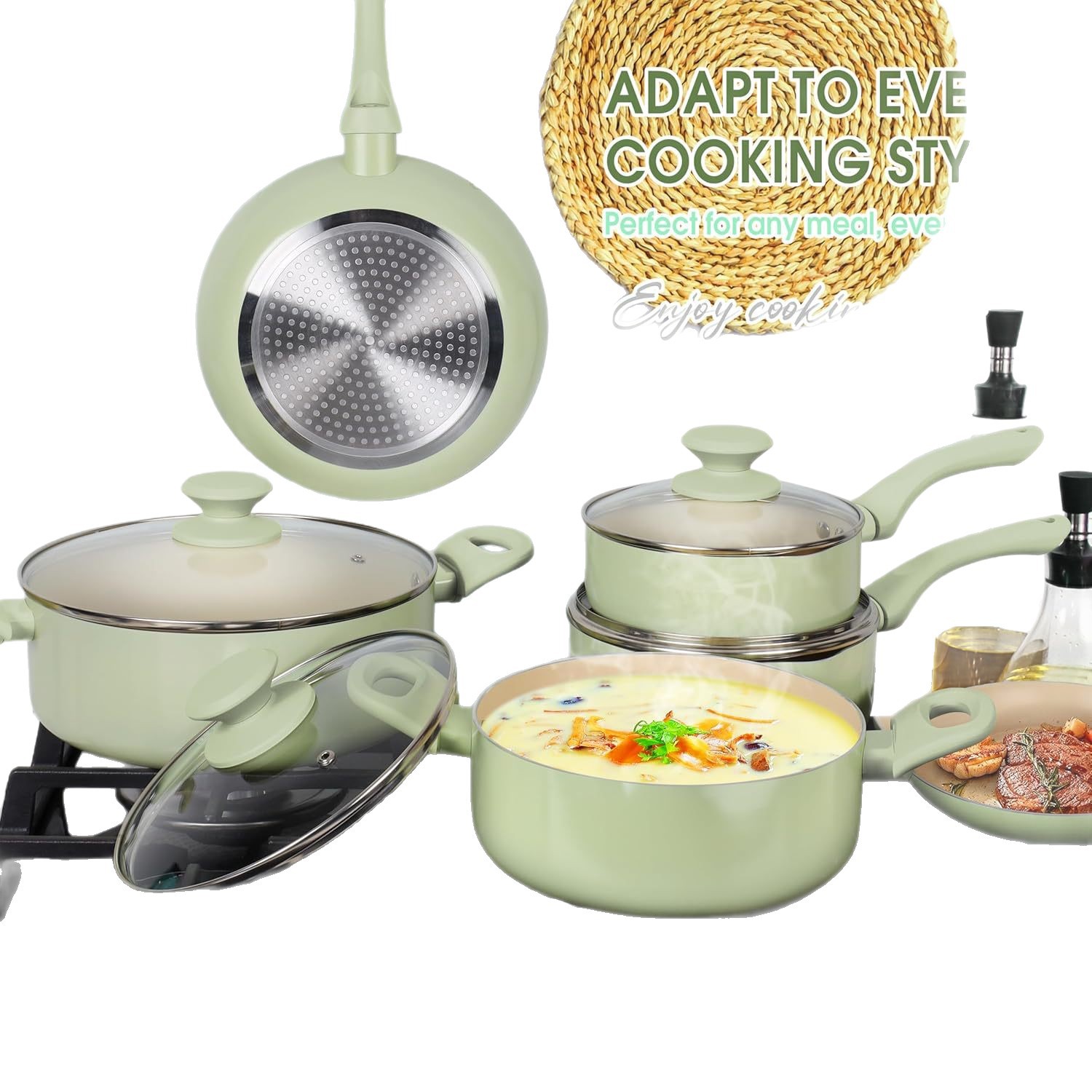 Arroz de arroz transfronterizo de piedra frita de platos antiadherente sartén casera sartén de cocina de cuatro piezas conjunto de sartén de cocina combinada sartén conjunto de sartén