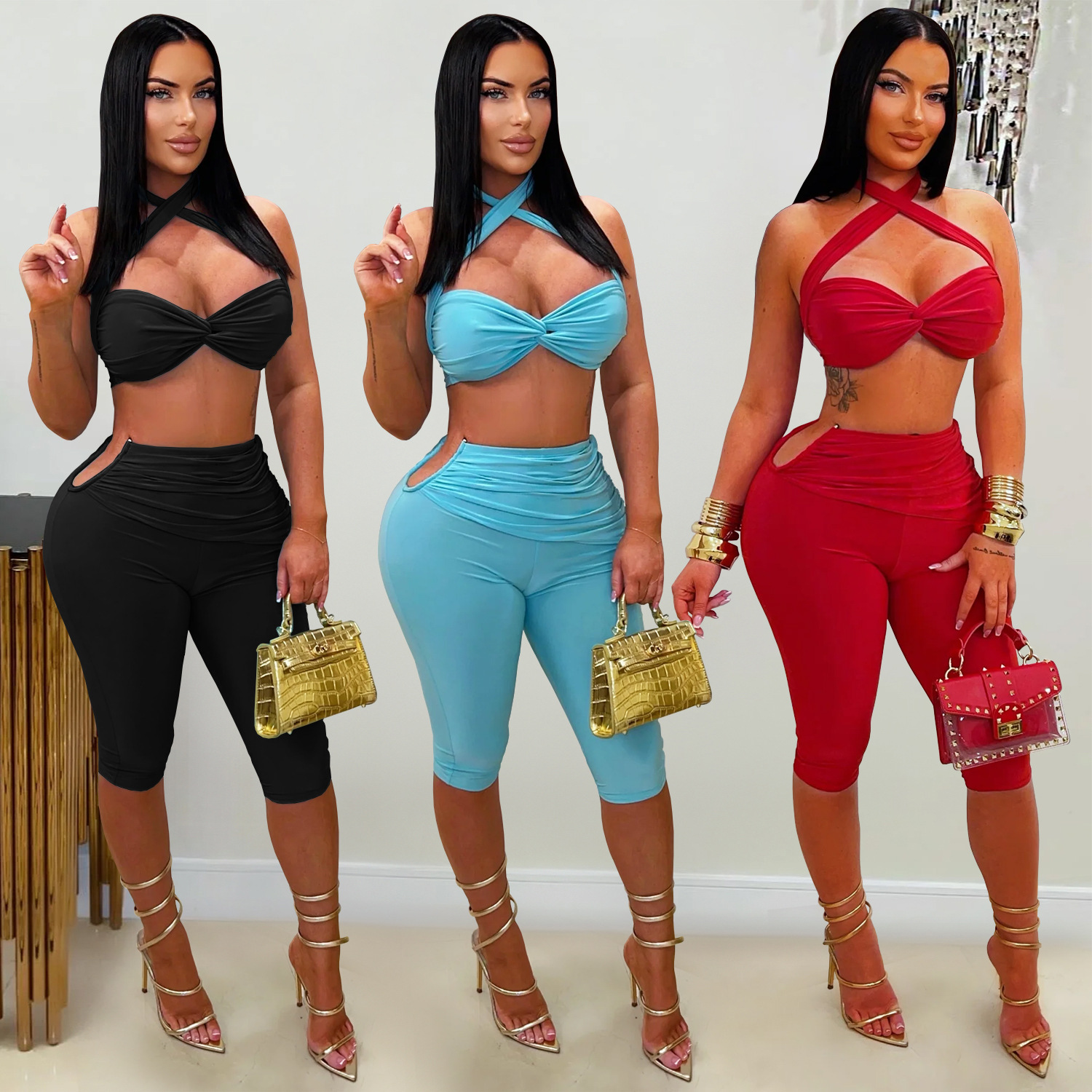 C7673 Aliexpress transfronterizo Amazon Europa y América ropa de moda femenina sexy correa de color sólido paquete de cadera delgada