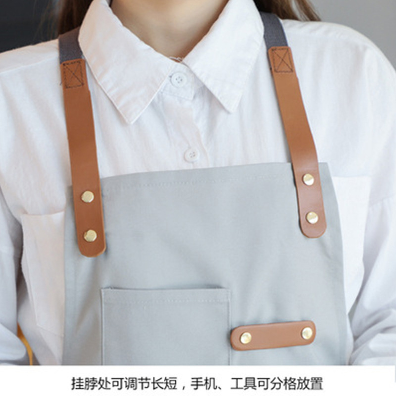 Comercio exterior estilo coreano lienzo delantal restaurante leche té tienda café ropa de trabajo casa cocina Correa delantal al por mayor