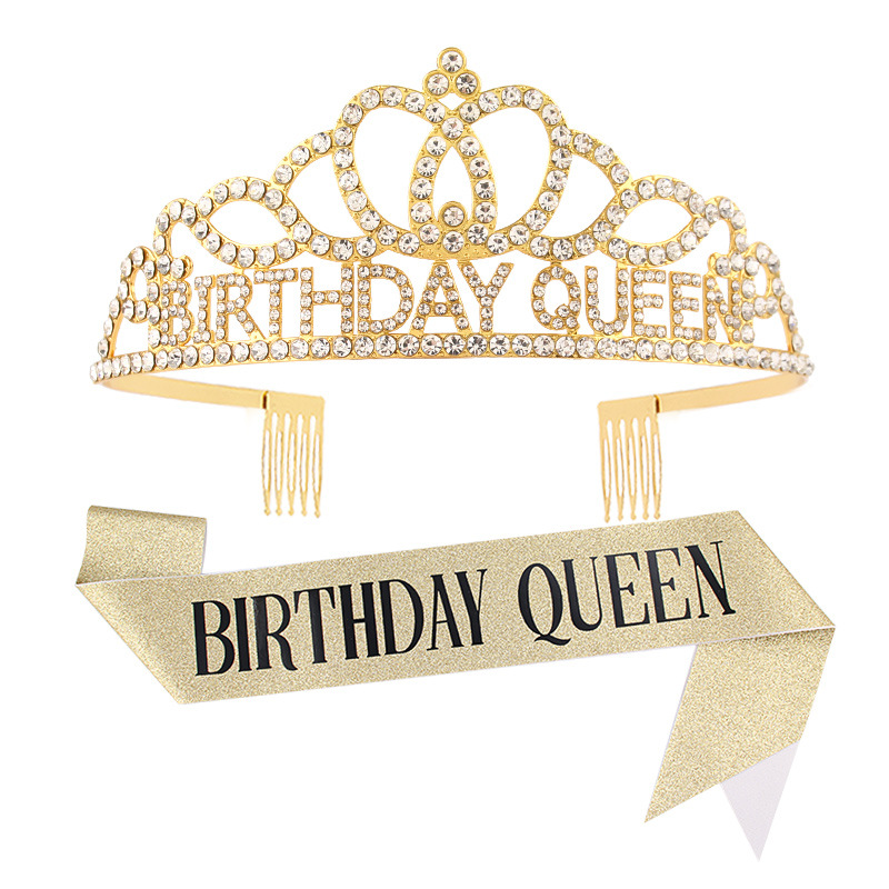 Corona para reina de cumpleaños, diadema con pedrería y letras BIRTHDAY QUEEN, decoración para fiestas
