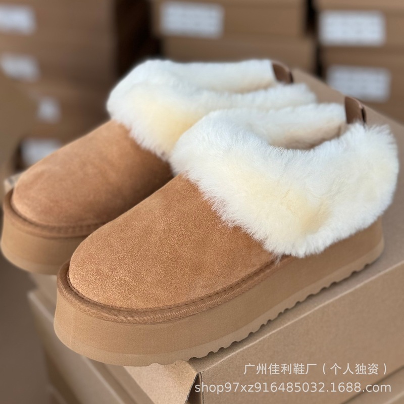 油叽雪地靴女加绒加厚25新款牛皮百搭羊皮毛一体棉拖厚底增高棉靴|undefined