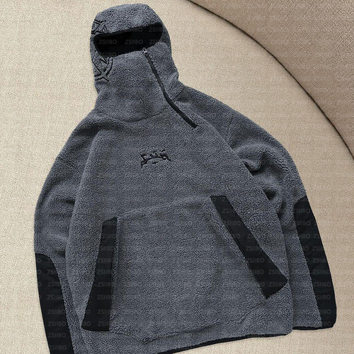 European and American Harajuku style fashionable loose coat cashmere stitching zipper sweater trend