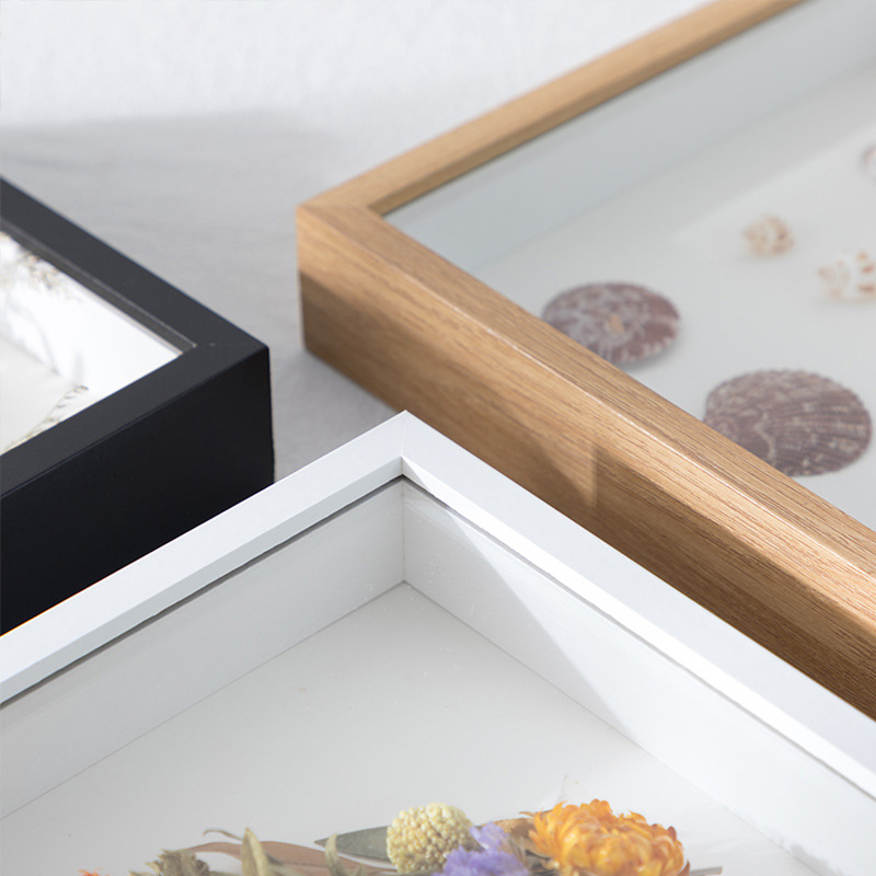 創意木質乾花相框擺台中空3cm立體DIY玻璃相框植物黏土標本畫框架
