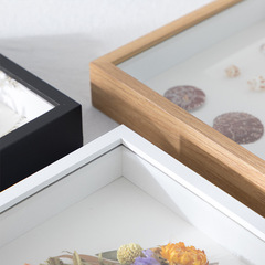 創意木質乾花相框擺台中空3cm立體DIY玻璃相框植物黏土標本畫框架