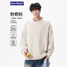 NASA日系复古圆领毛衣男士春秋季2025新款宽松慵懒居家风针织毛衫