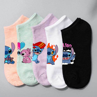 Lilo & Stitch Short Multi-Color Boat Socks Spring and Summer Cartoon Simple Breathable Men's and Women's Socks