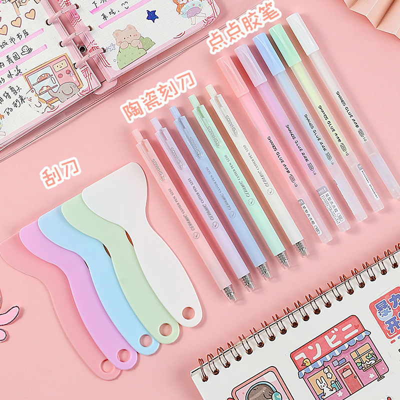 Cuentas de mano de buena reputación artefacto de 4 piezas de dispensación de pegamento y cuchillo de cerámica pequeño cuchillo amarillo cuchillo artístico cuchillo de corte pegatinas de cuentas de mano DI