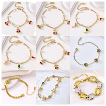 新款钛钢螃蟹樱桃鱼手工乌海豚手链时尚百搭双层镶宝石水晶珍珠动