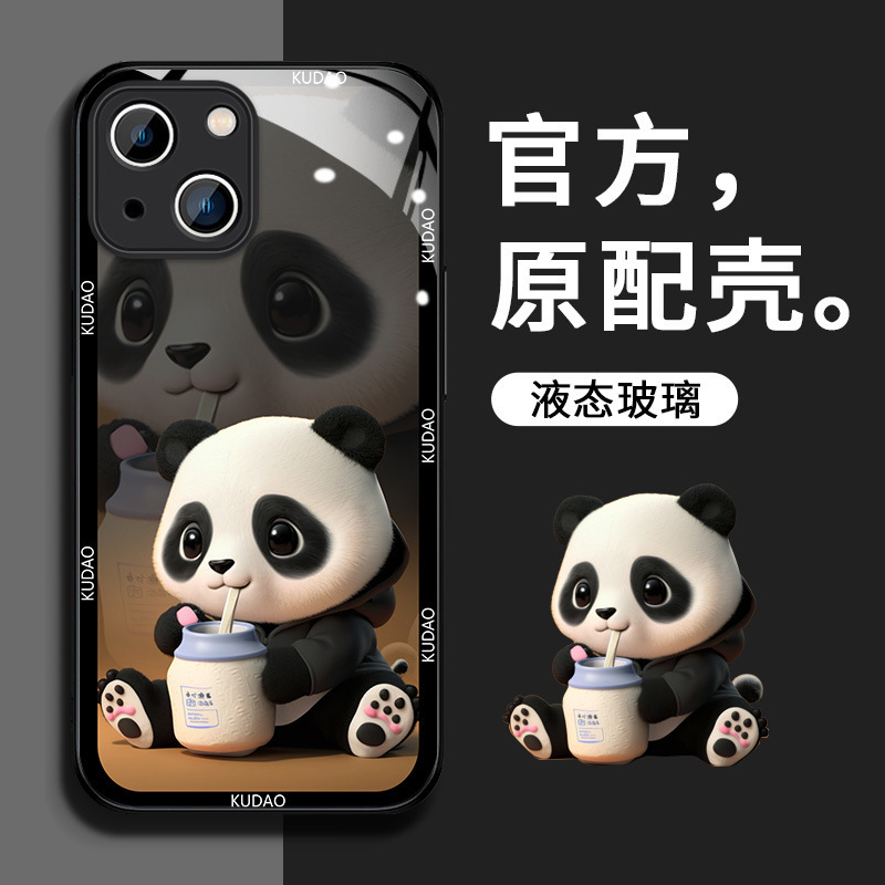 Panda iphone 13 mobile phone case 14pro New 12 liquid glass 11 advanced sense xsmax protective case