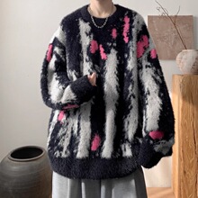 马海毛扎染毛衣男2025冬季新款美式潮牌加厚慵懒风宽松针织衫外套