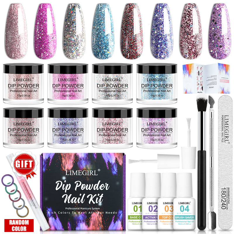 Venta caliente transfronteriza Nail art infiltración Polvo traje Dip Powder Nail Kit Nail glitter Polvo caja de color traje