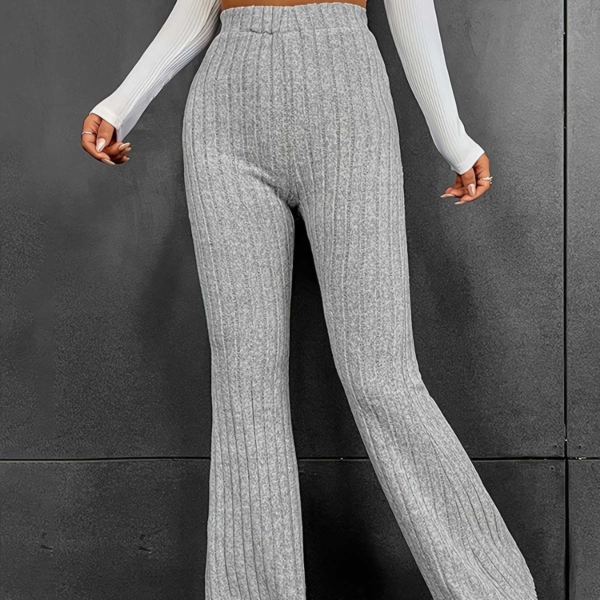 Foreign trade European and American fashion casual solid color micro-pull high waist trousers women's pants slim fit slimming 2023 autumn and winter new women's clothing