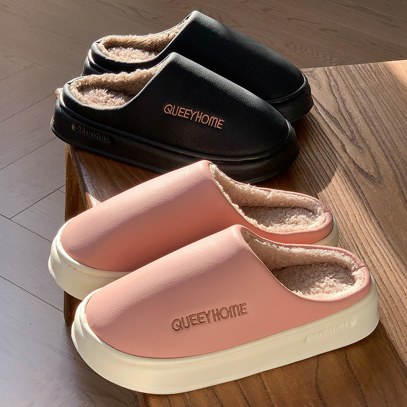 Pantofole in cotone autunno e inverno da donna per interni casa 2026 calde pantofole in peluche pantofole in cotone antiscivolo impermeabili per la casa con tacco