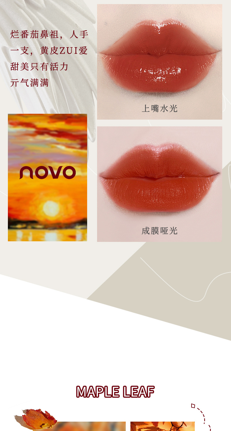 NOVO Light Feather Soft Mist Lip Gloss Mirror Finish Matte Lip Paste Non-stick cup Waterproof, whitening and rosy lips affordable undefined