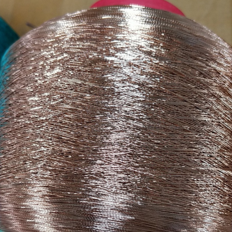 2股乘3股=6股合并玫瑰金金箔纸包白色棉芯线捻合银色亮纸丝包芯线