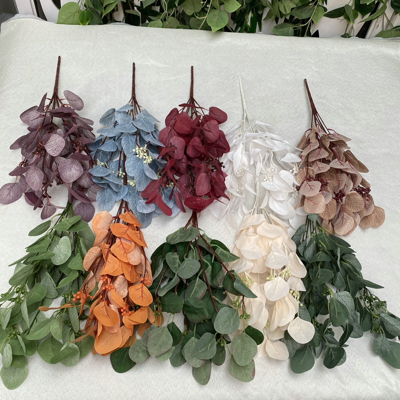 The Bunch of 9 Forks with Beans, Apple Leaves, Artificial Decoration, Fake Flowers, Wholesale Wedding Artificial Bouquets, Indoor Decorations, Fake Green Plants