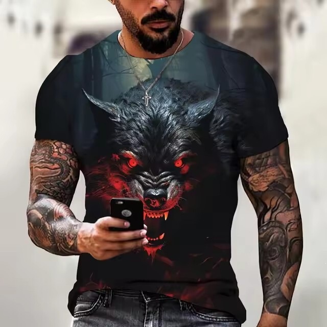 Wolf T-Shirt with 3D Digital Print, Animal Graphic, Camisa Brothers Causal Short-Sleeve Comfortable Cross-Border Style Wolf T-Shirt with 3D Digital Print, Animal Graphic, Camisa Brothers Causal Short-Sleeve Comfortable Cross-Border Style