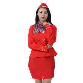 万圣节服装舞台表演服红色空姐制服帽子短裙套装