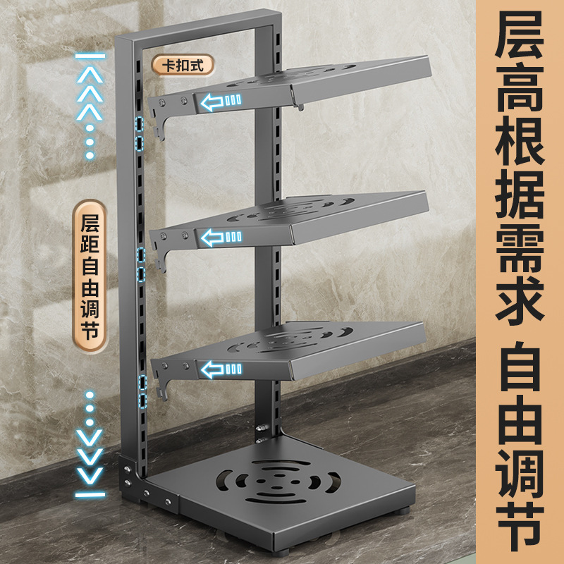 台所の鍋棚の水中の槽の家庭用の箱の中で階層的に鍋棚の戸棚を置いて多層の物置棚の鍋の収納棚を調節します。|undefined