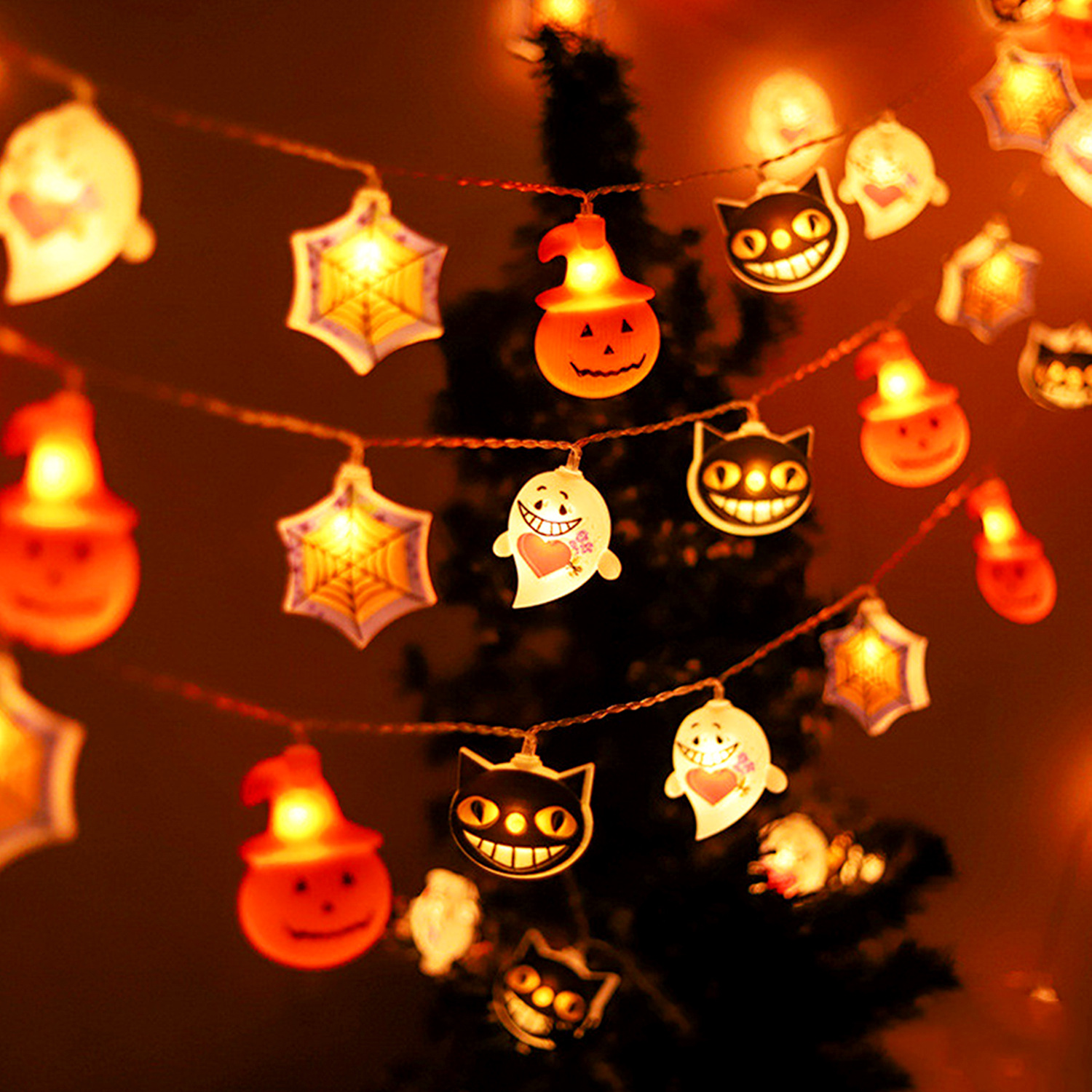 Guirnaldas de luces LED transfronterizas, guirnaldas de luces LED para Halloween, decoración exterior, luces LED de calabazas, luces decorativas para arreglos de escenas de Amazon.