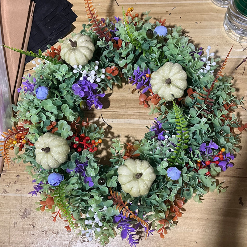 独立駅シミュレーションカボチャ花輪ハロウィーン豊作節ユーカリ葉秋感謝祭白いカボチャ花輪|undefined