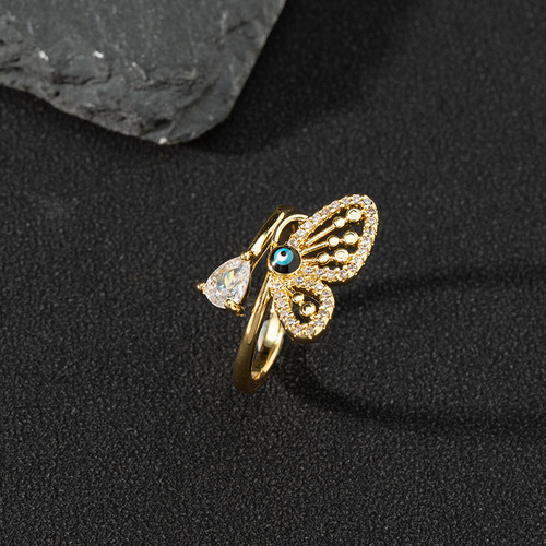 Eurasian cross-border jewelry supply copper zirconia enamel drip oil ring for women evil eye retro tail ring open ring piece