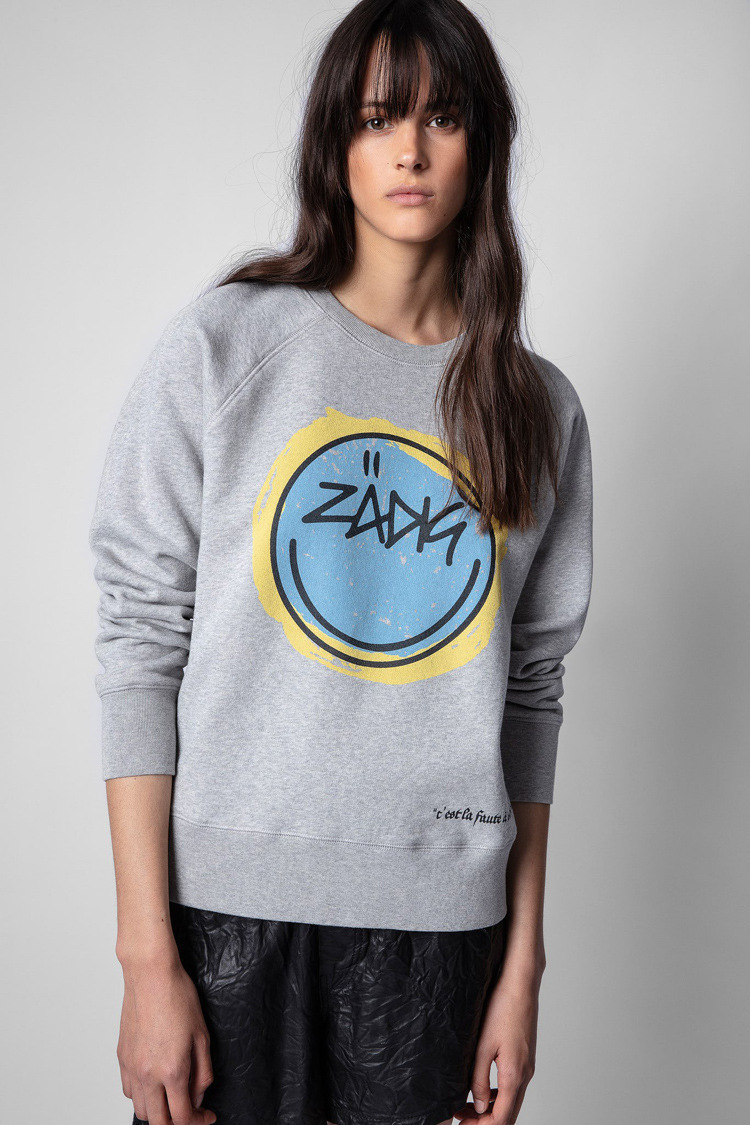 Sudadera de forro polar con estampado de cara sonriente y letras ZV para mujer, estilo francés, otoño e invierno, 01_voghion.com