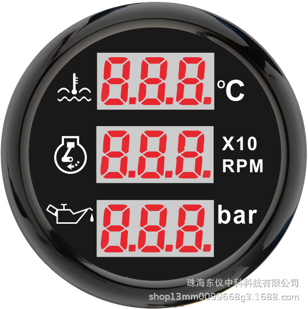 Cross-Border Hot-Selling 52mm Three-In-One Digital Display Meter Car Modified Truck Digital Display Meter Industrial Engineering Digital Display Meter