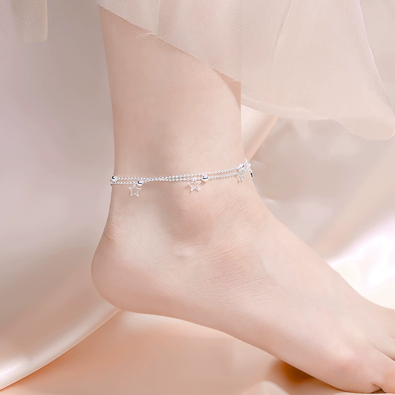 Ankle bracelet, hair mesh, silver small bell, direct factory sales, wholesale, internet celebrity, flowered