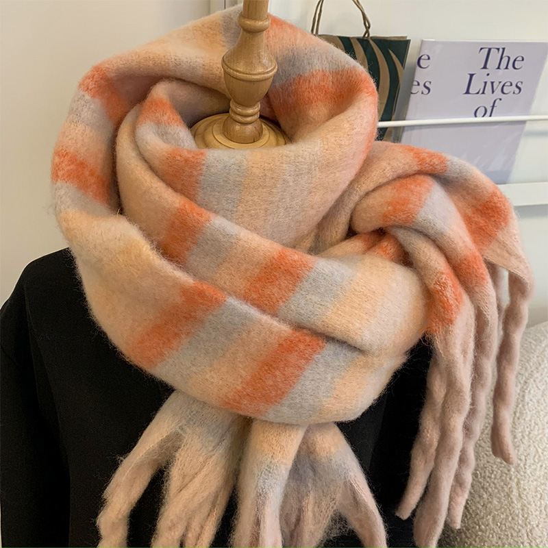 Bufanda Térmica de Color Liso con Flecos de Imitación Lana para Invierno