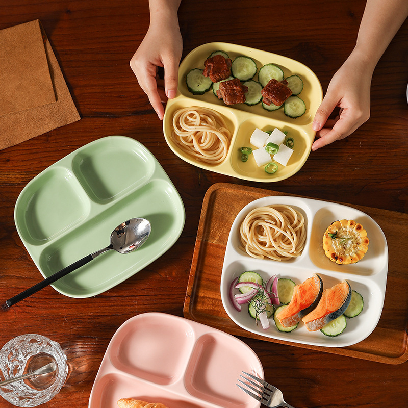 Dielectric Fat-reducing Dinner Plate for One-person Household Breakfast Tableware Children's Ceramic Nordic Quantitative Plate Three-compartment Dielectric Dinner Plate