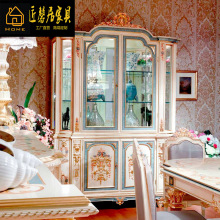欧式桦木雕花彩绘酒柜客厅多门柜别墅储物柜展示柜餐边柜家具