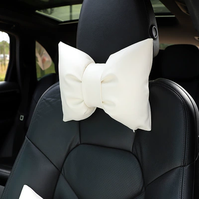 Four Seasons General Motors Headrest Neck Pillow Leather Solid Color Car Seat Pillow Goddess Car Interior Decoration Waist Cushion (Headrest) - leather-headrest-white