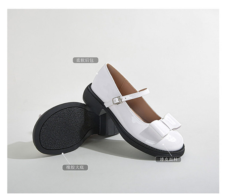 Giày Mary Jane nữ mũi tròn gót vuông thấp có nơ, phong cách Hàn Quốc, size lớn — Màu trắng, Màu đen chi tiết 5