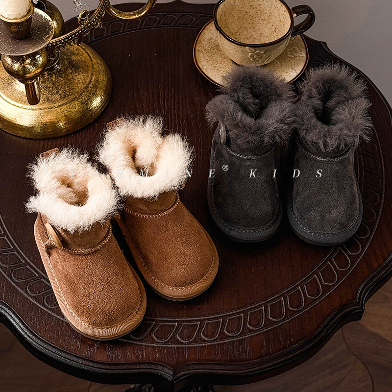 Кожа овечья меха в одном детском атмосферном минималистском теплом хлопчатобумажном сапоги толстые зимние новые мужские и женские детские снежные сапоги
