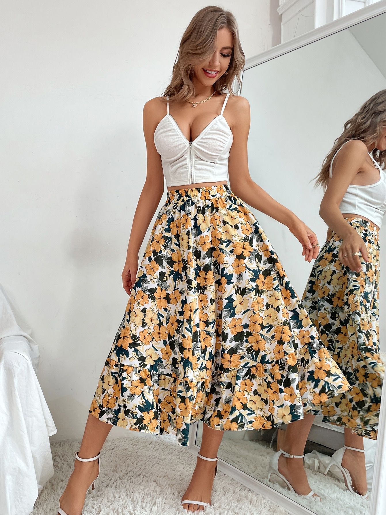 182g Weight Midi Dress Dress Length Type Skirt Dresses Type Spandex, Polyester Fabric Type High Waist Waist Line Inelastic Elasticity Holiday, Daily Occasion Regular Fit Fit Type Ditsy Floral, Leopard Pattern Spring, Autumn Season Women's Gender Casual, Streetwear Style Spring Autumn Casual Streetwear Ditsy Floral Leopard Spandex Polyester Midi Dress Skirts 1