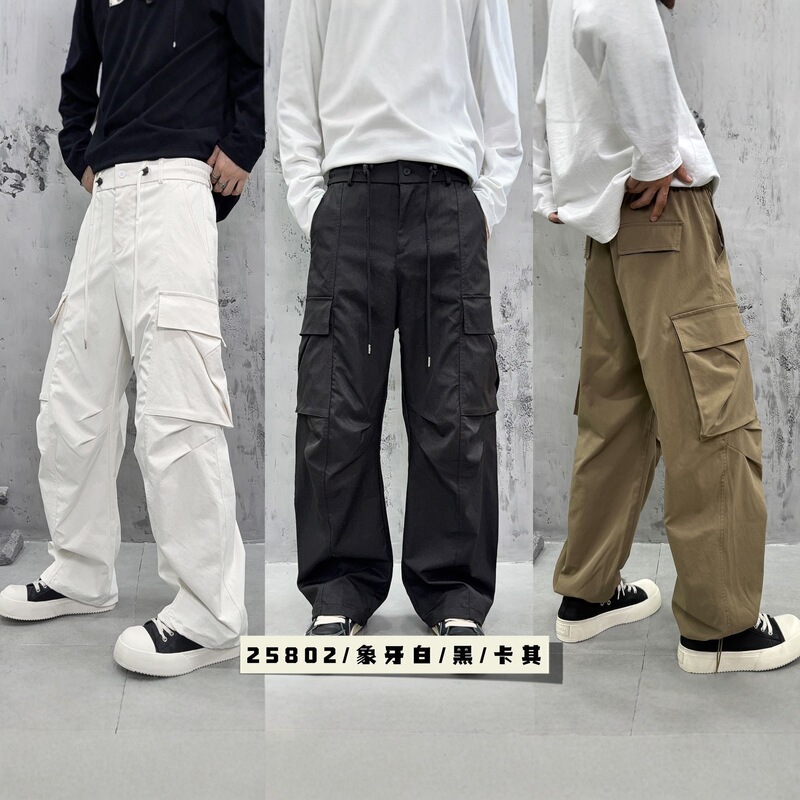 2025 New American Style Cargo Pants for Men, Loose Straight Multi-Pocket Trendy Casual Long Pants for Spring and Autumn 2025 New American Style Cargo Pants for Men, Loose Straight Multi-Pocket Trendy Casual Long Pants for Spring and Autumn
