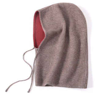 Knitted wool hooded scarf women's autumn and winter thickened pure wool one-purpose thickened hat men's and women's warm hat