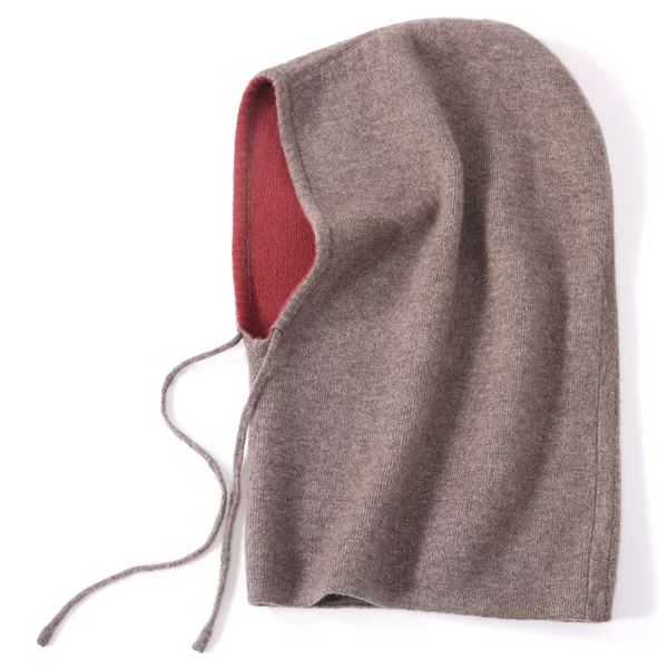 Knitted wool hooded scarf for women, thickened pure wool, versatile design for autumn and winter, unisex warm hat