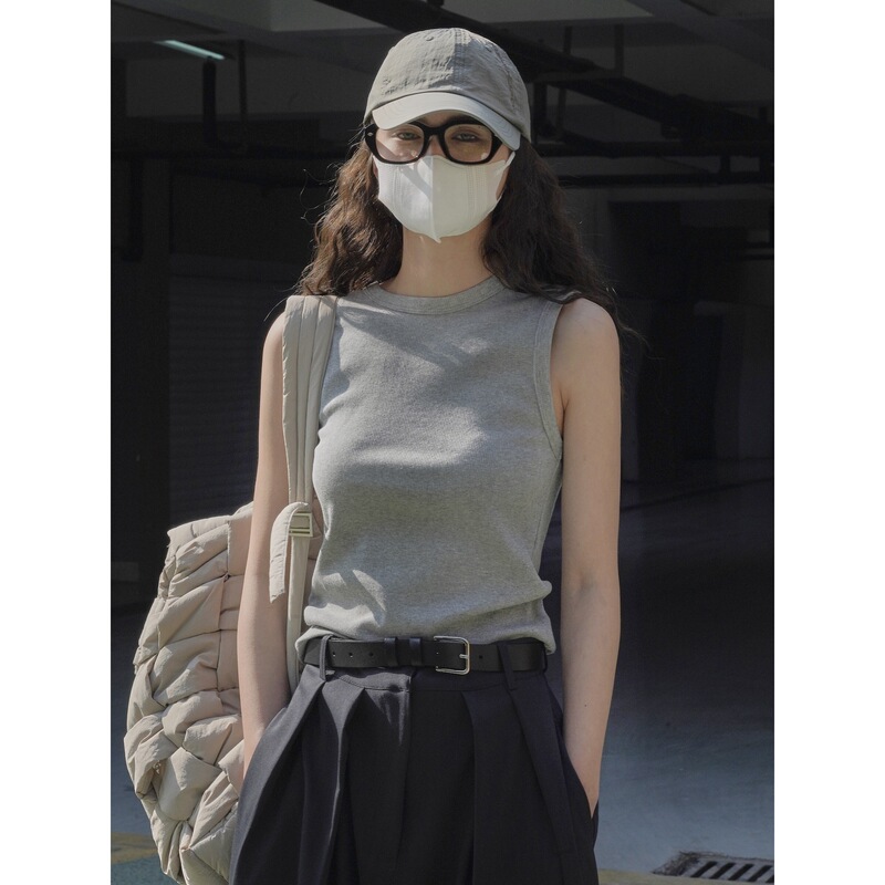Lu Fu Spring and Summer New Korean Style Simple Basic Racer Vest Shaping Slimming Look Slim Pressure-Free Inner Top for Women