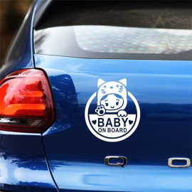 新款外贸汽车反光贴纸 可爱卡通女孩汽车贴纸baby on board警示贴