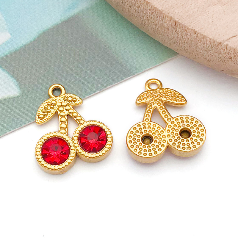 ステンレス鋼フレンチドットチェリーペンダント DIY かわいいネックレスブレスレットイヤリングジュエリーアクセサリー小さなペンダントヨーロッパとアメリカ|undefined