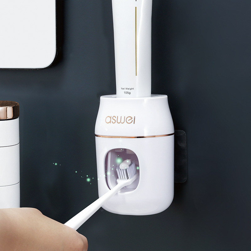 Automatic Toothpaste Dispenser Squeeze Tool Toothbrush Holder Wall-Mounted Household Cute Manual Suction Wall Set For_voghion.com